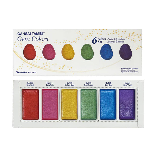 Kuretake Gansai Tambi Watercolour Set - Gem Colours - 6 Colour Set -  - Watercolours - Bunbougu